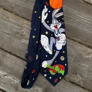 Vintage 1996 Space Jam Looney Toons Tie Michael Jordan Bugs Bunny 100% Silk